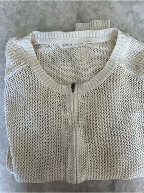 Athleta Cream Zip-Front Open Knit Cardigan